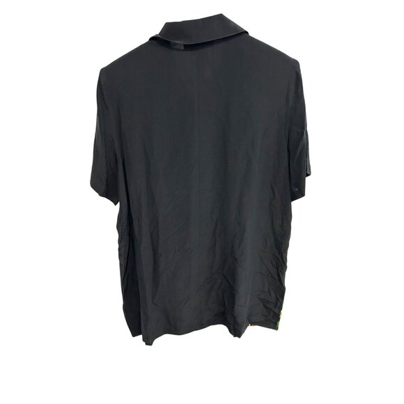 Diane Gilman Black Tropical Parrot Print Silk Button Up Shirt SZ Medium - Picture 2 of 8